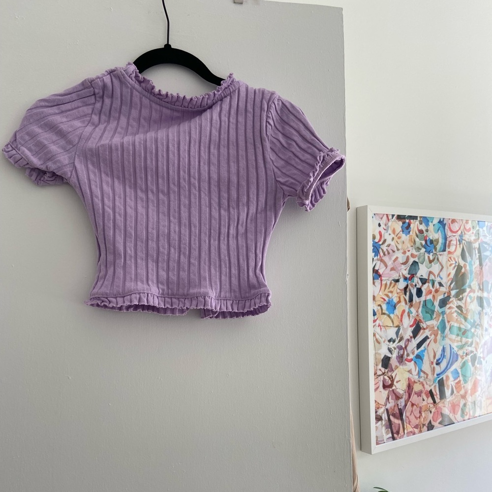 Zara Lilac Ruffled Crop Top with Button - Picture 3 of 3